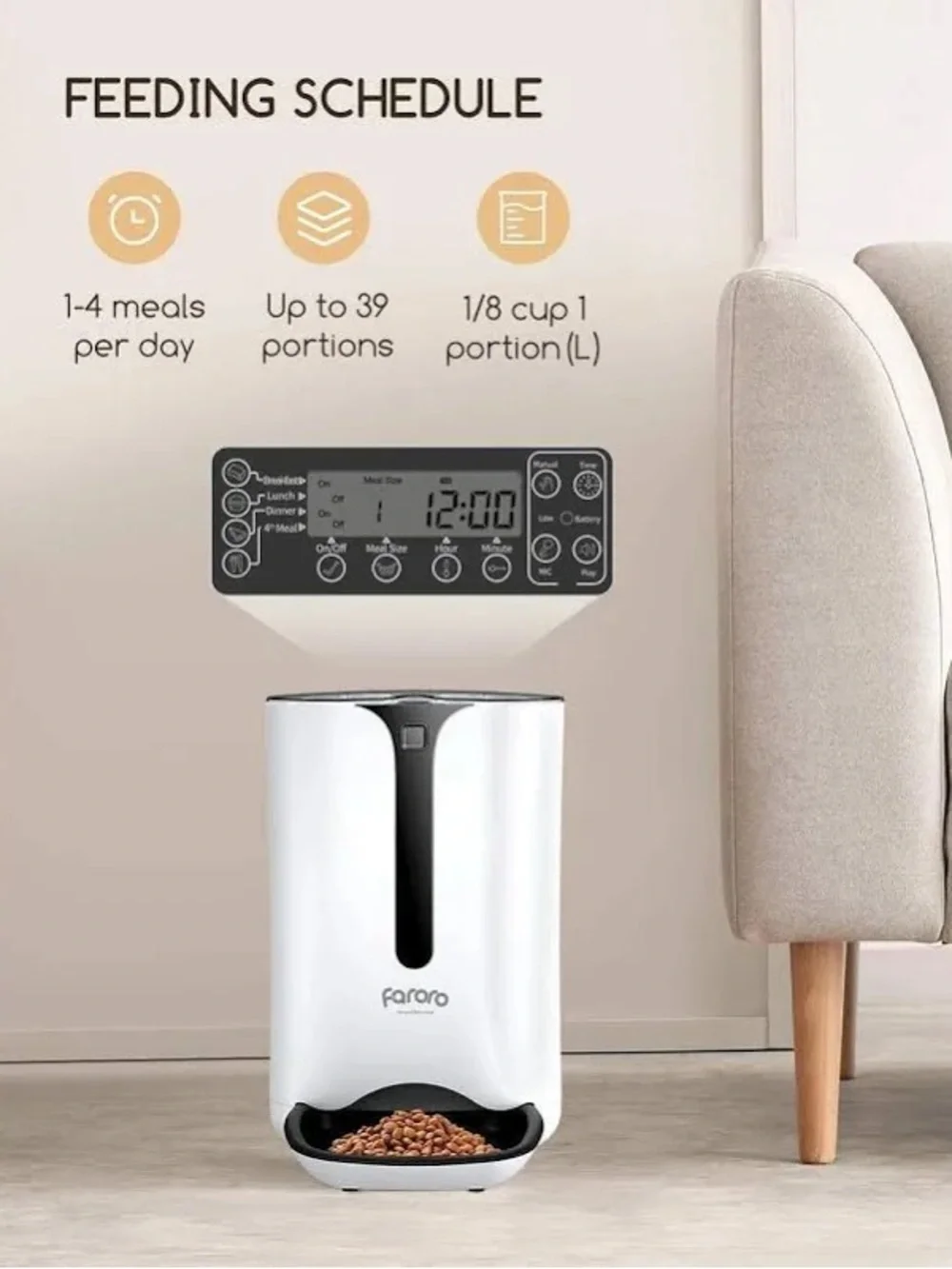 Faroro Automatic Pet Feeder - White and Black